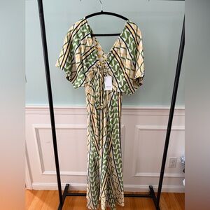 MISA Geometric Green and Yellow Maxi Dress
